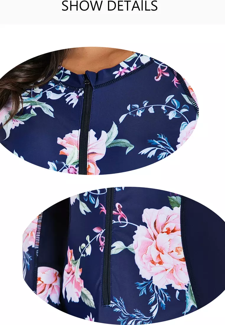 Surf Print Long Sleeve One Piece Swimsuit