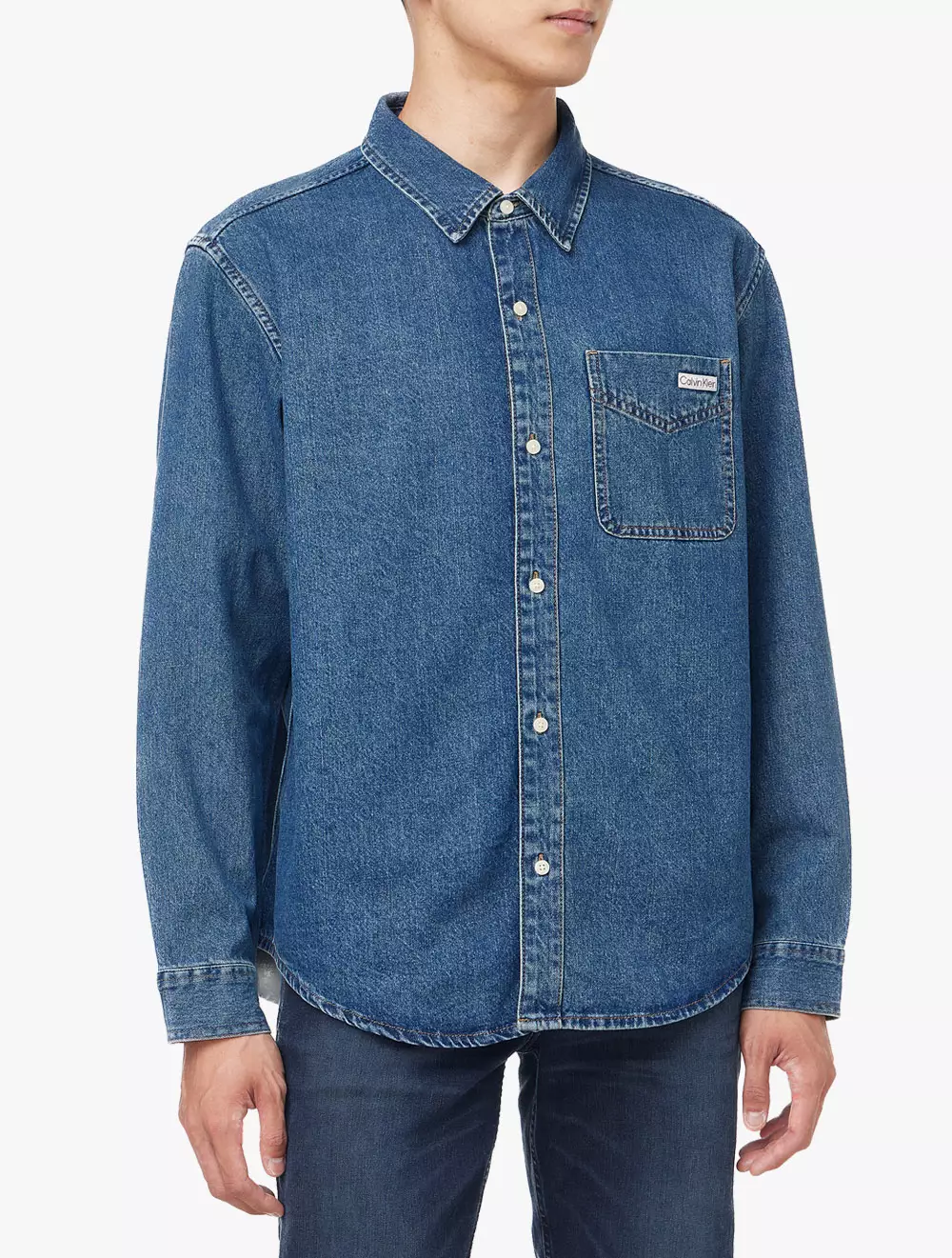 Calvin Klein - Regular Fit Classic Harbor Blue Wash Long Sleeve Denim Shirt
