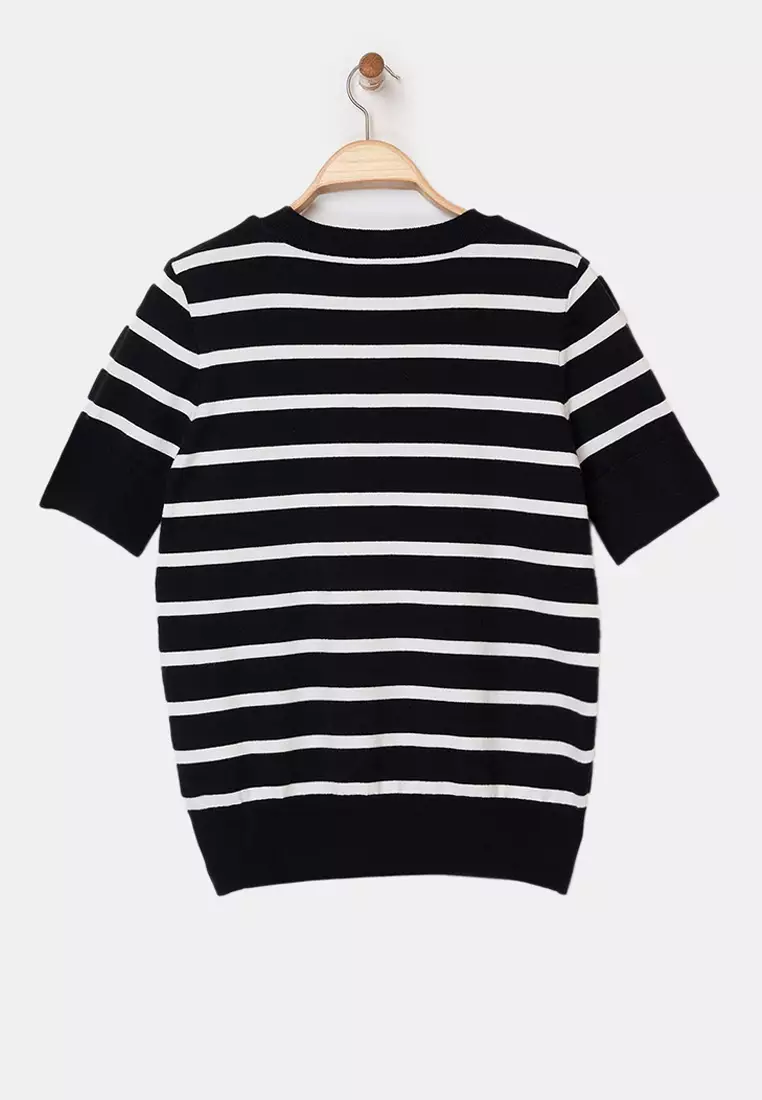 Wardrobe Essentials Black Striped Basic Knitwear Blouse Tbbss26Af00033