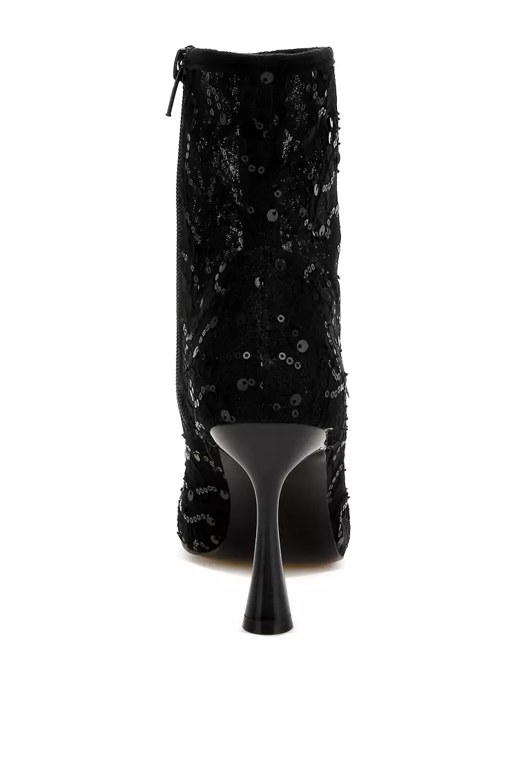 Sequin Lace Boots in Black