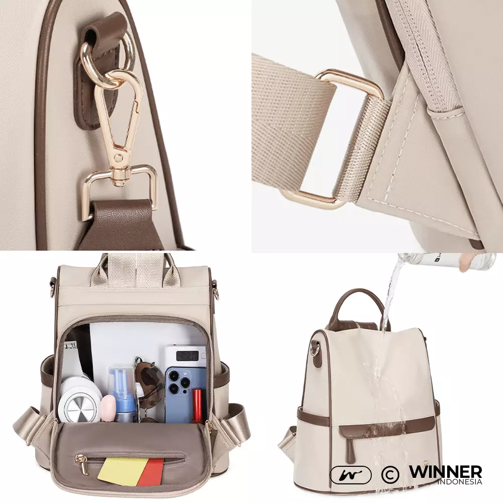 Tas Ransel Selempang 2in1 Oxford Anti-Air Backpack Korean Style (T14-035-6158) - Light-Pink Small