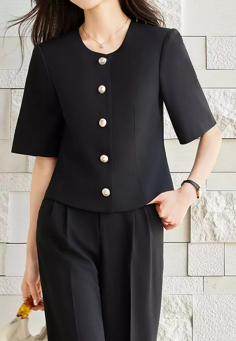 短款圓領五分袖西裝 YGH-EQ86822