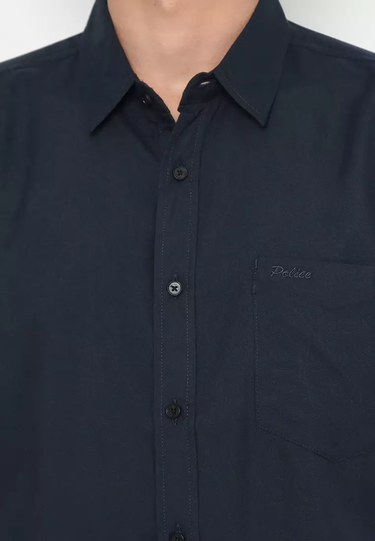 POLICE Kemeja Polos Basic Cotton Soft Navy Regular Fit Pria
