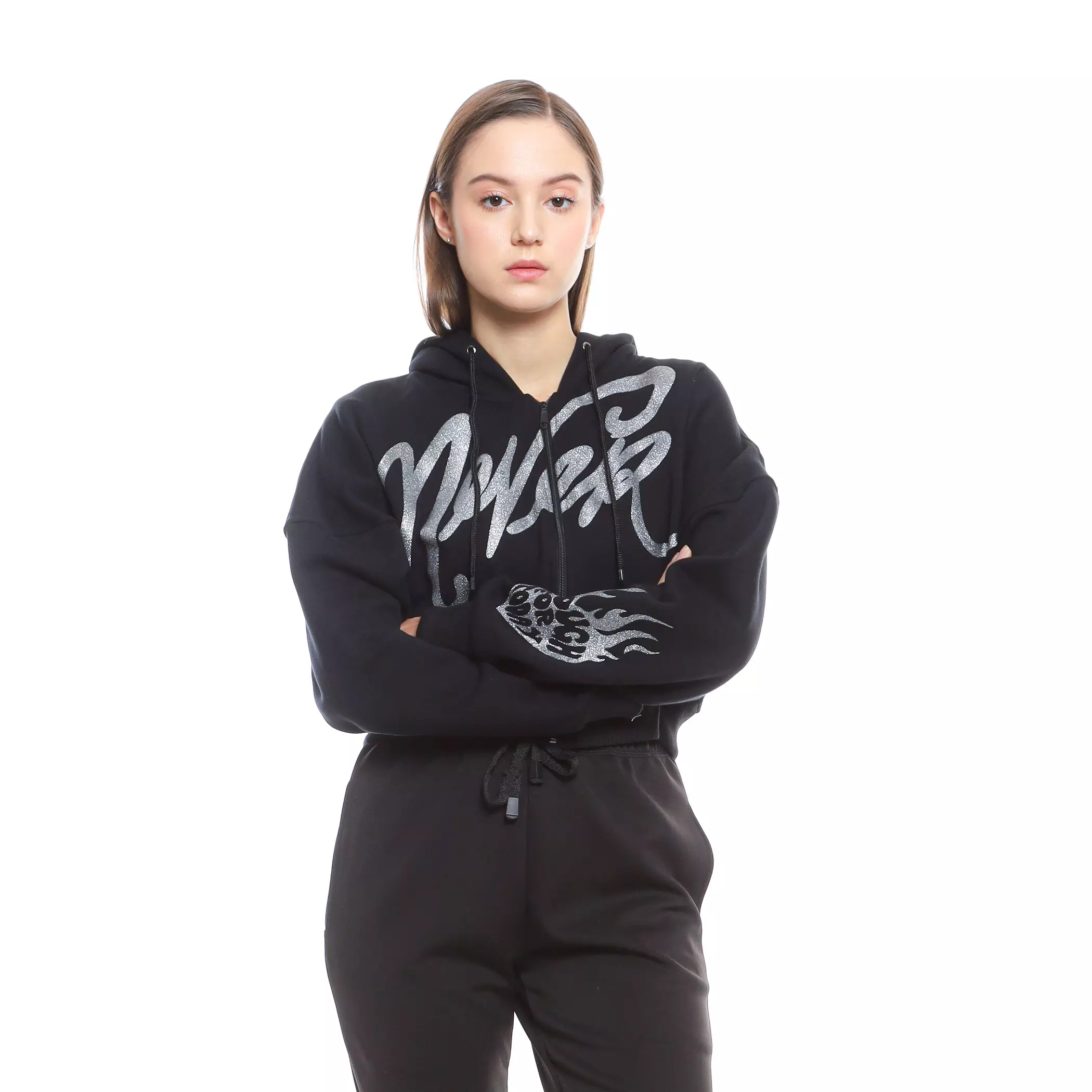 Enough For Today - Hoodie Crop Oversize Zipper Resleting Wanita Hitam Never Blink