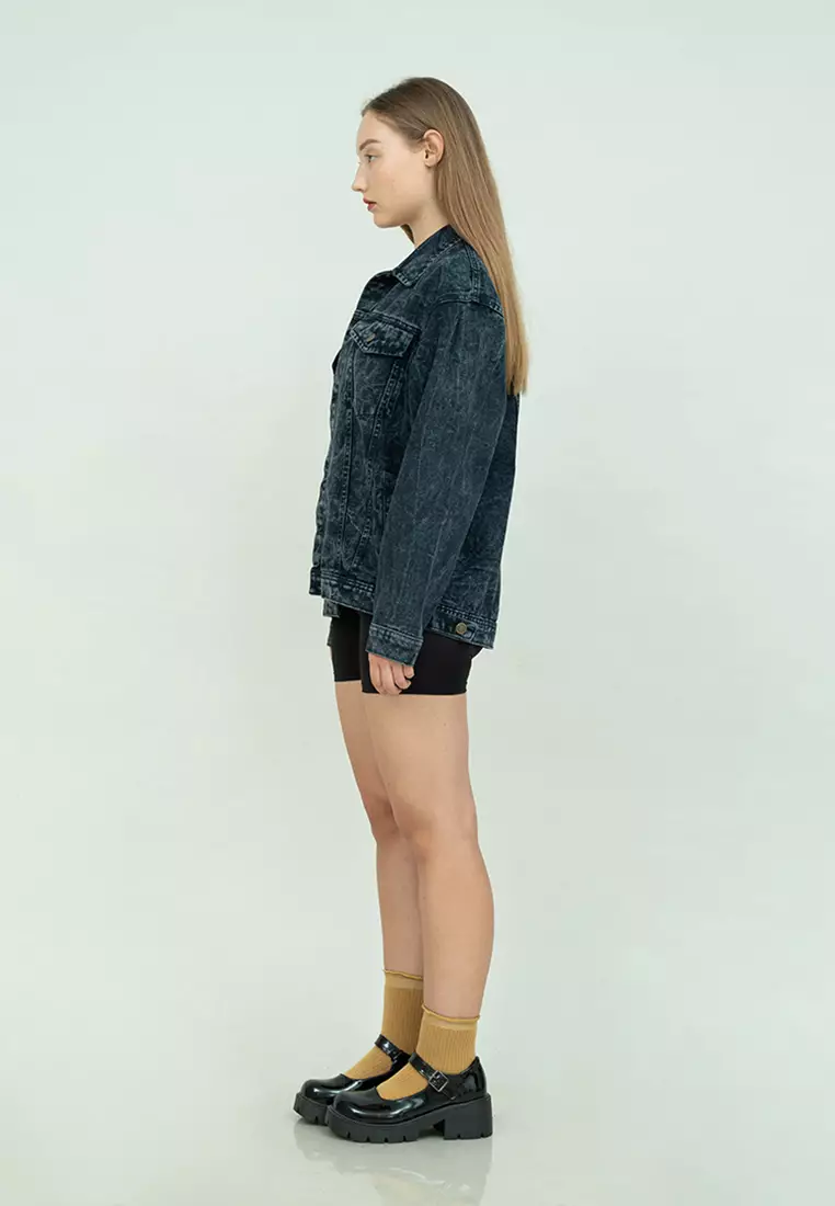 Jaket Jeans Wanita Polos Tebal Dilan Jaket Denim Hitam Pudar Unisex