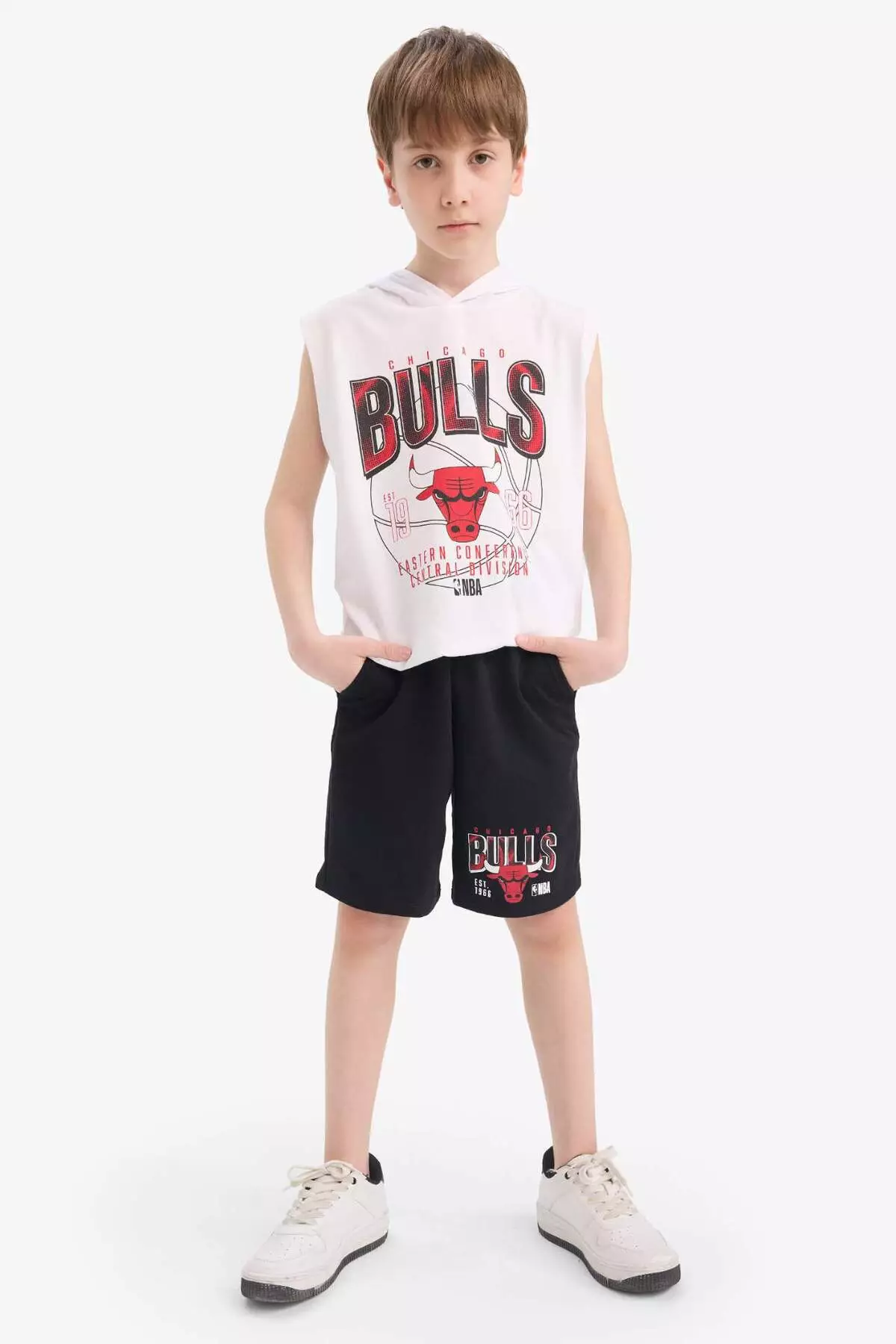 Boys Nba Chicago Bulls 2-Piece Set Hooded Sleeveless T-Shirt Elastic Waist Shorts E7104A825Hs