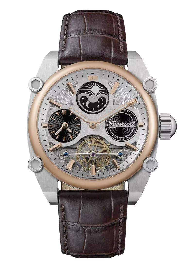 (FREE GIFT) Ingersoll The Varsity Brown Leather Analog Automatic Watch For Men INI15401 IC001GW-GWP