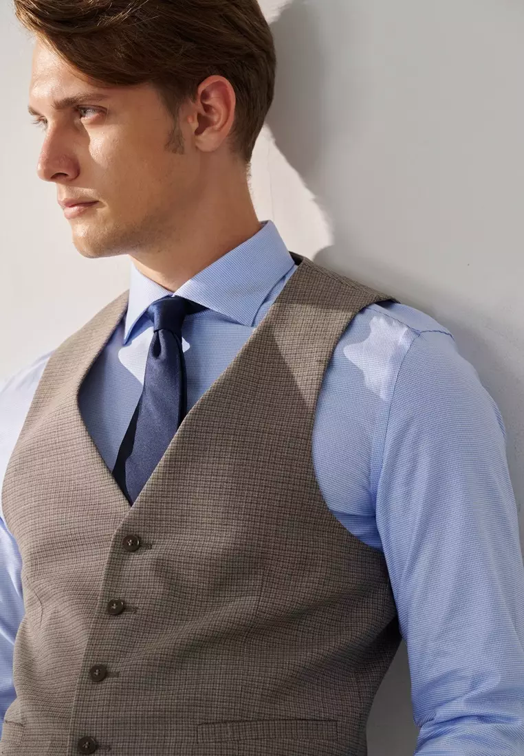 Milano Collection Blue Textured Slim Fit Shirt