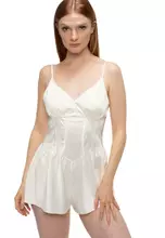 DORINA X Raye Regardless Satin Teddy Lingerie Playsuit With Corset Detail  in White