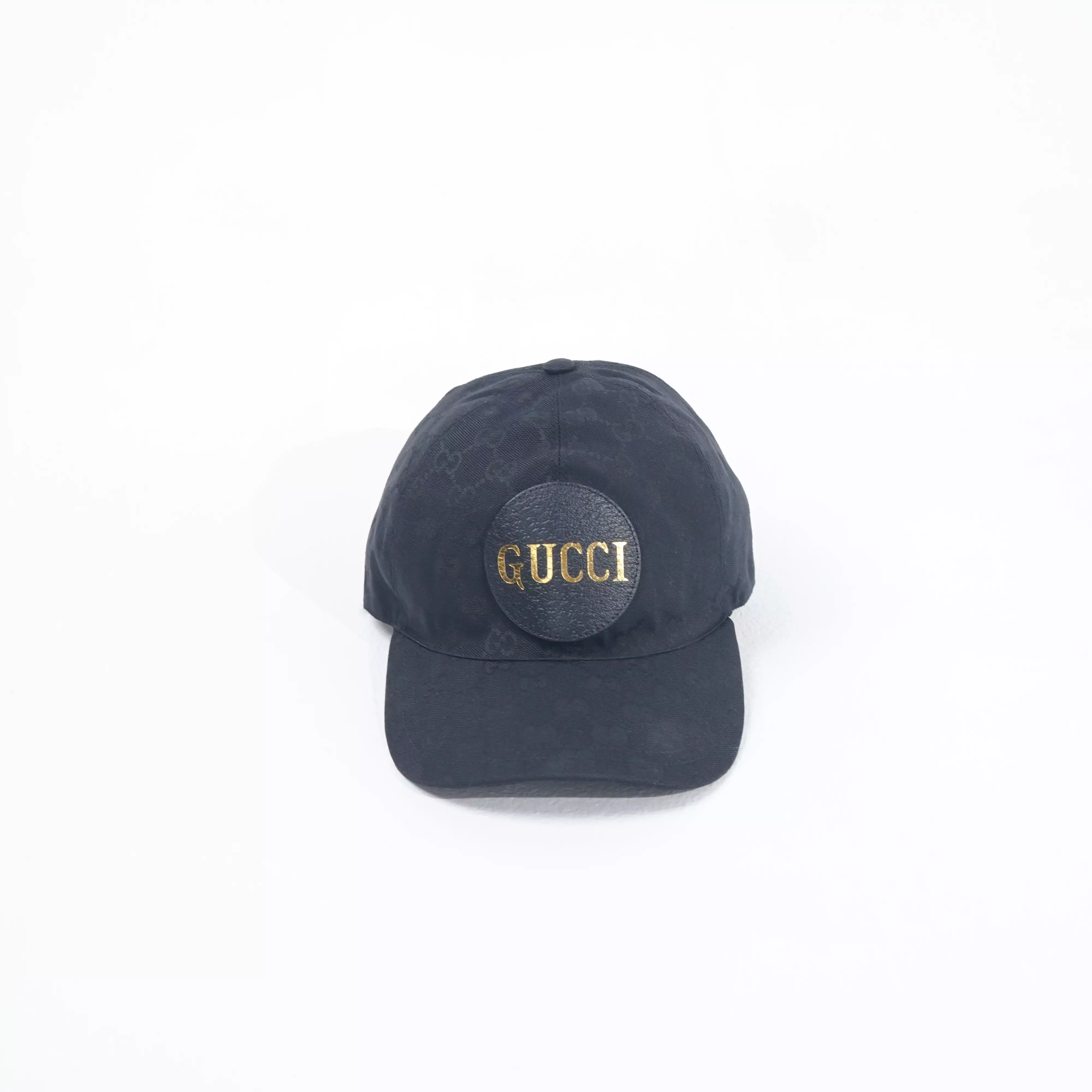 Topi GUCCI GG SUPREME GOLD TEXT PATCH BLACK CAP 100% ORIGINAL