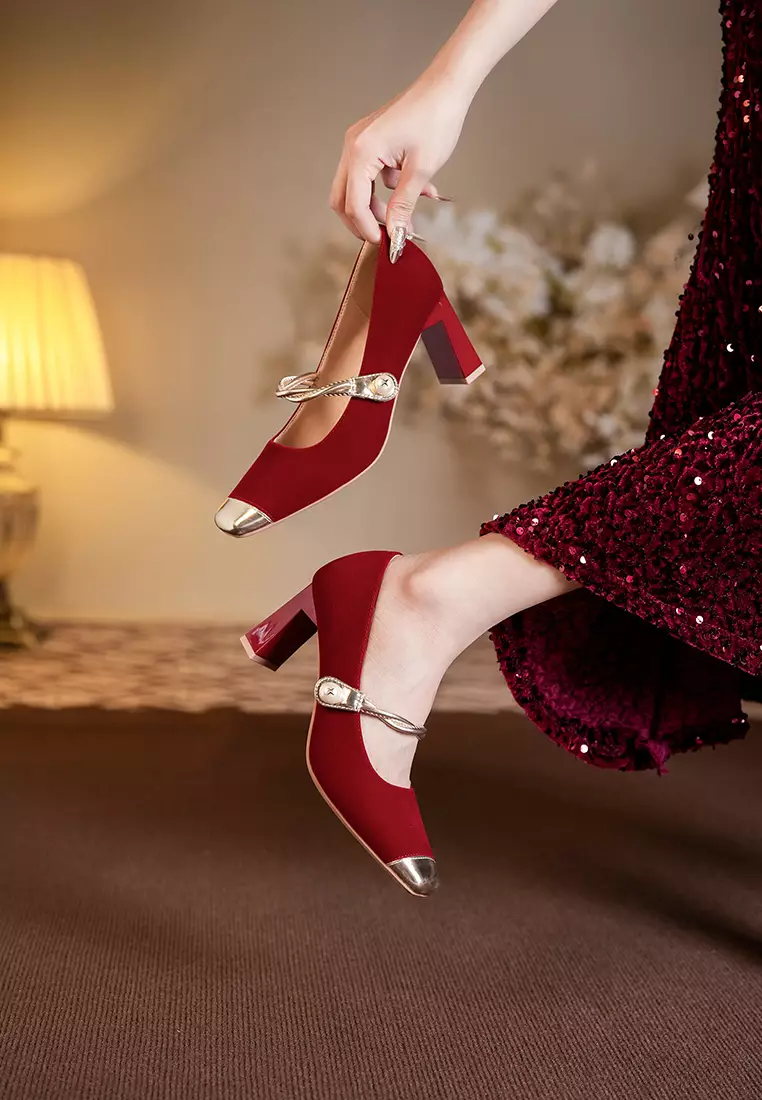 7CM Twist Strap Suede Mary Jane Shoes BY2373-26