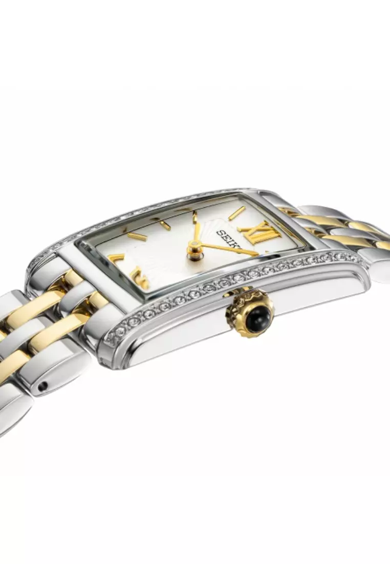Seiko Lady Classic Collection Rectangle Case Silver Dial Two-Tone Stainless Steel Band Quartz Watch SWR093P1