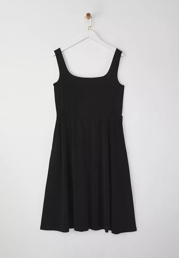Black Square Neck A-line Knitted Plus Size Dress TBBSS25AH00063