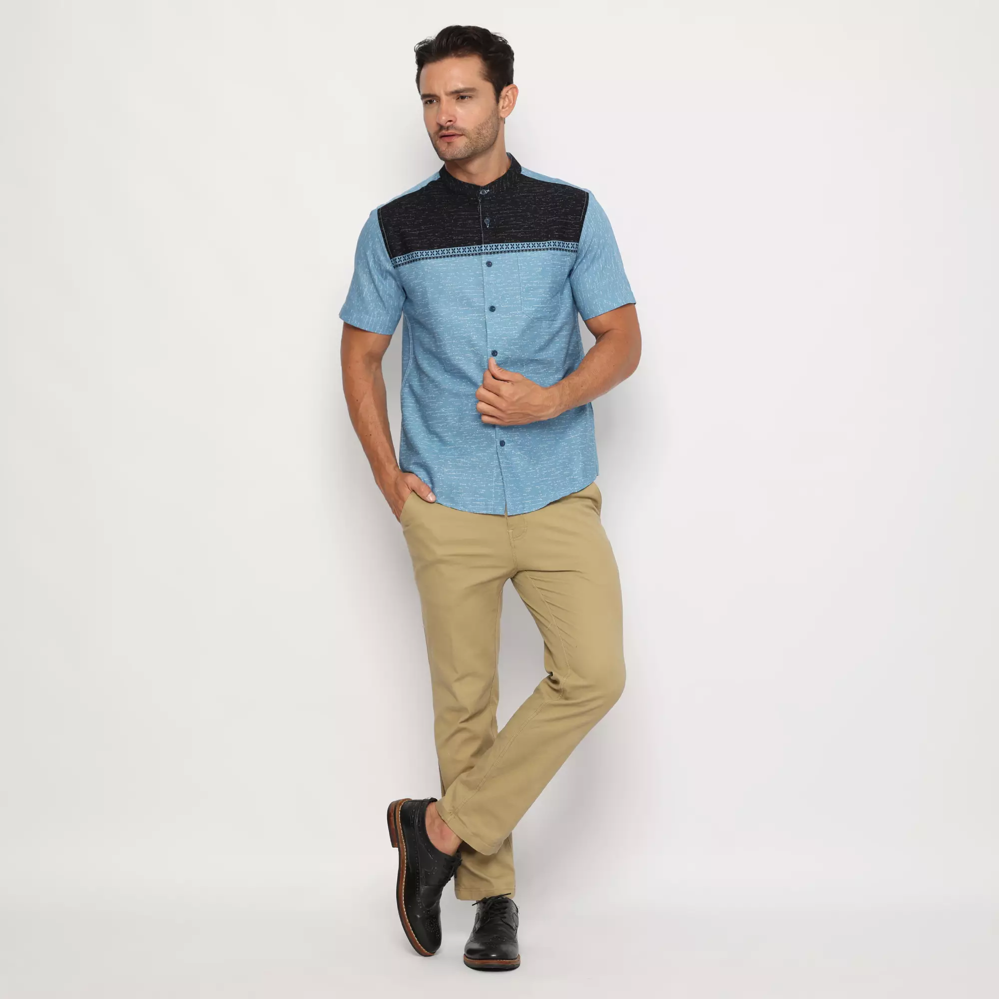 Platini Kemeja Koko Pria Lengan Pendek Katun Biru 931162