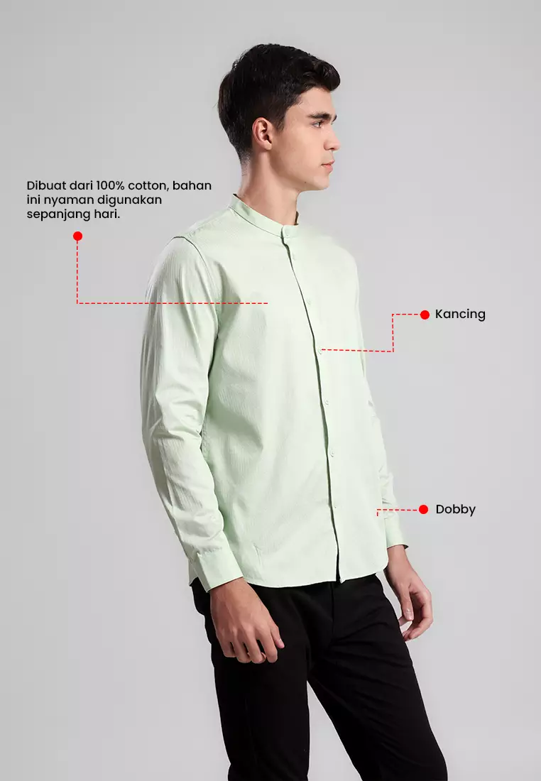 MANZONE - Kemeja Shanghai Lengan Panjang Pria Alvaro Modern Fit - Sage Warna Sage