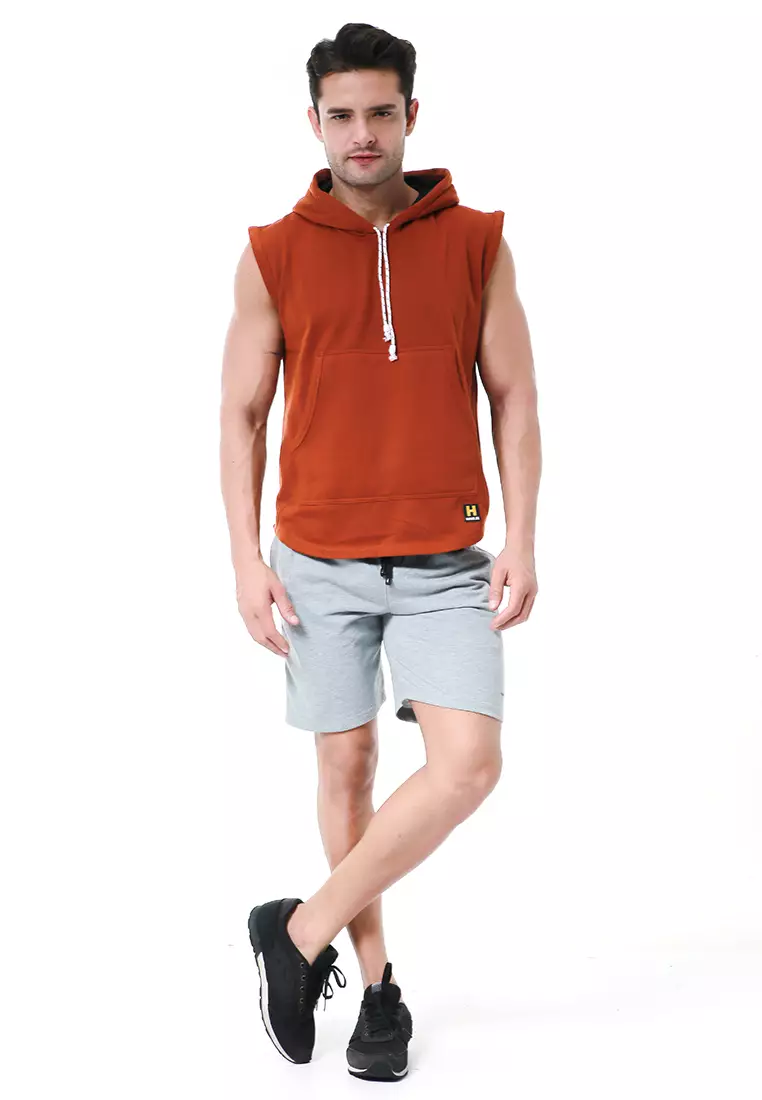Bobby Atasan Kasual Pria Singlet Hoodie Motif Polos Sweater Tanpa Lengan Material Fleece ORIGINAL - Brown