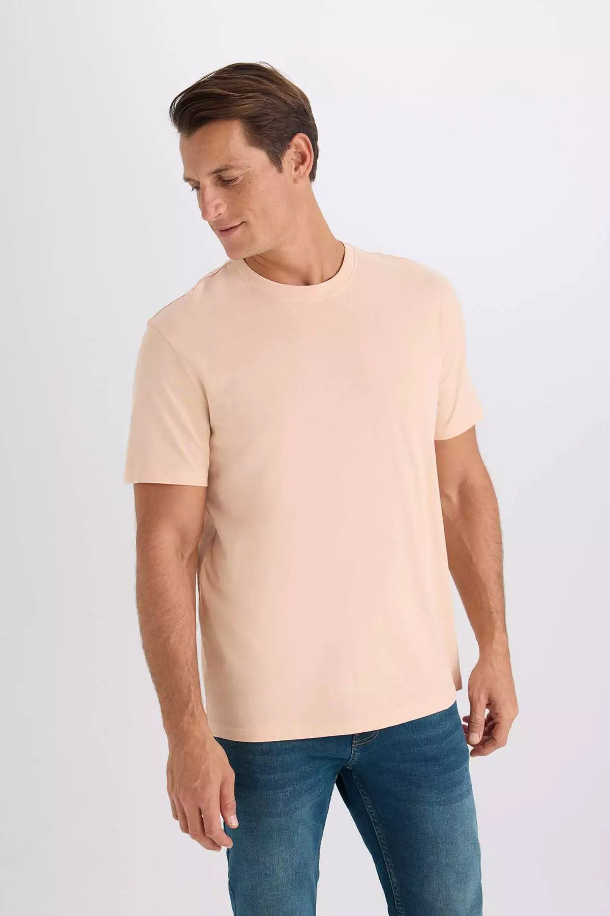 100% Cotton New Regular Fit Crew Neck Basic Plain Short Sleeve T-Shirt V7699Az25Sp