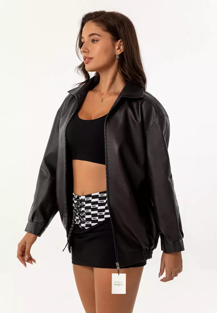 Oversized Faux Leather Jacket AD-N24S06