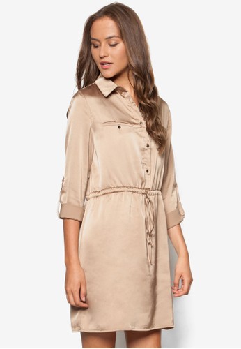 絲綢腰帶襯衫洋裝, 服飾, 服zalora時尚購物網的koumi koumi飾