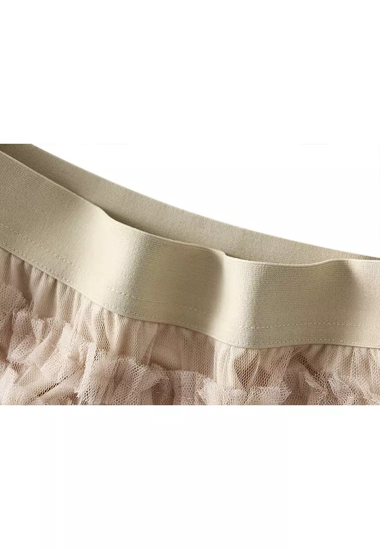 Spring/Summer Pleated Mesh Tiered Skirt AF2210