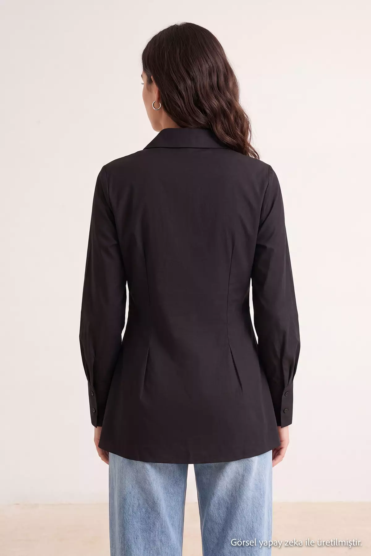 Black Double-Breasted Regular Fit Shirt With Metal Accessory Detail