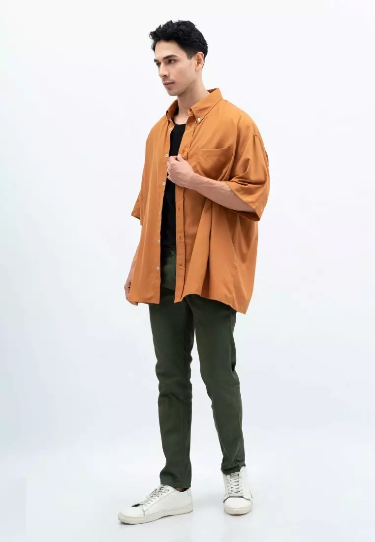 Houseofcuff Kemeja Oversize Jumbo Lengan Pendek Pria Unisex Mustard