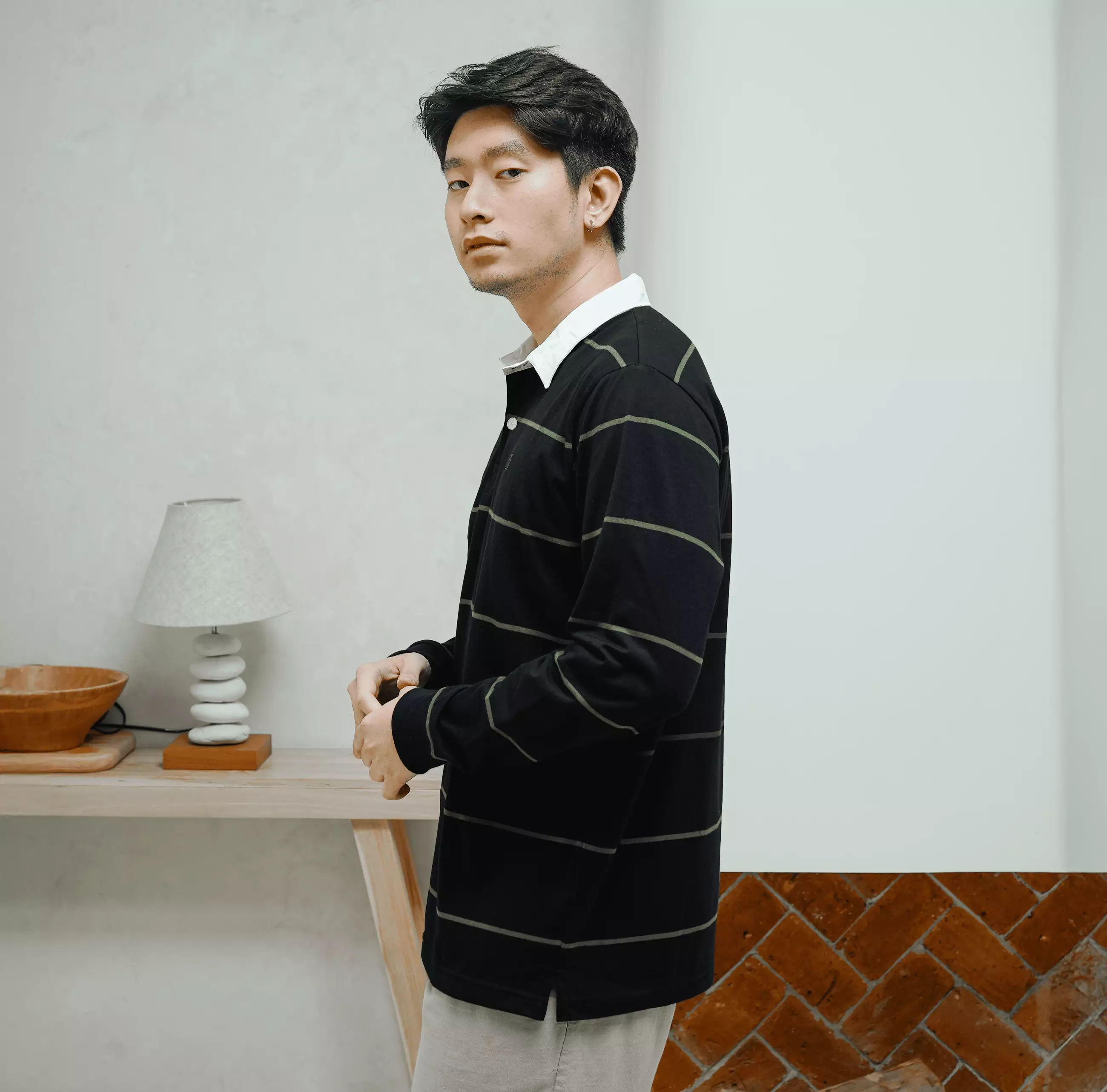 Matsuda Kaos Rugby Polo Shirt Katun Pria Lengan Panjang Tsuyama Black