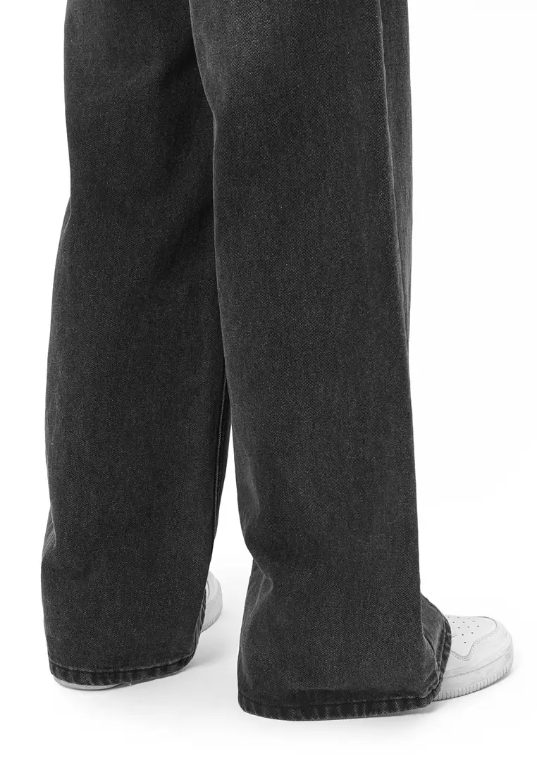 DRUM Select Studded Embroidery Baggy Jeans- Black