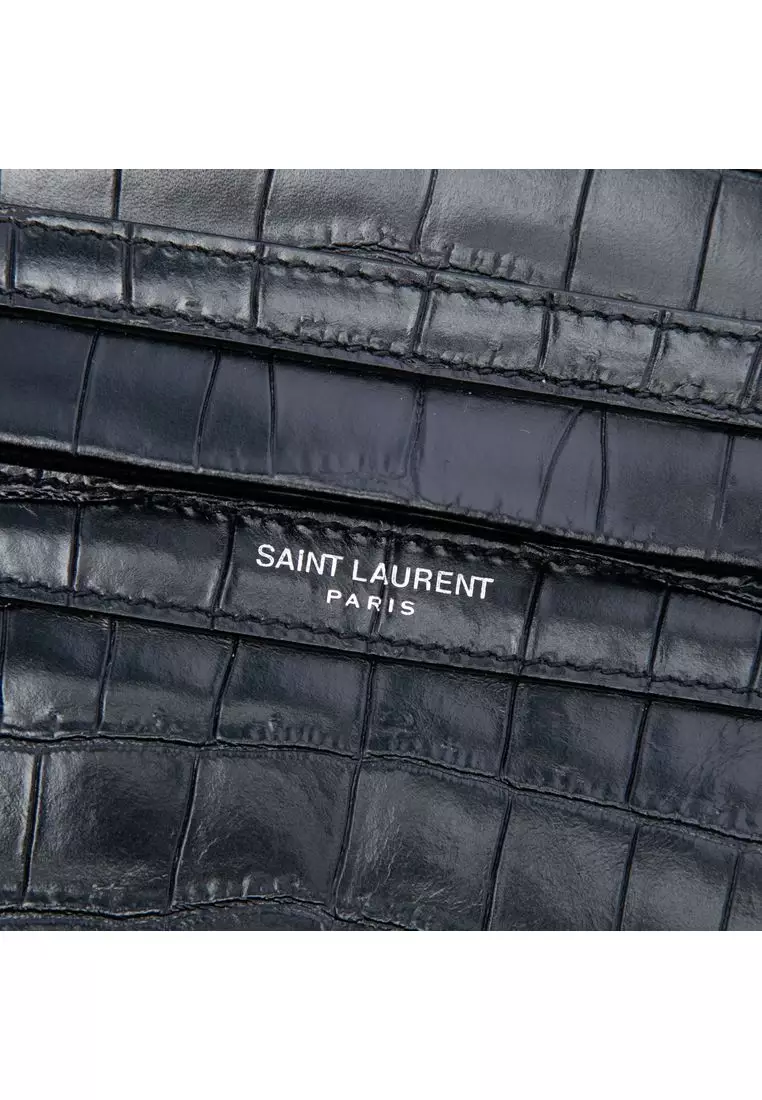 Pre-Loved Saint Laurent Crocodile Embossed Leather Camp Camera Bag