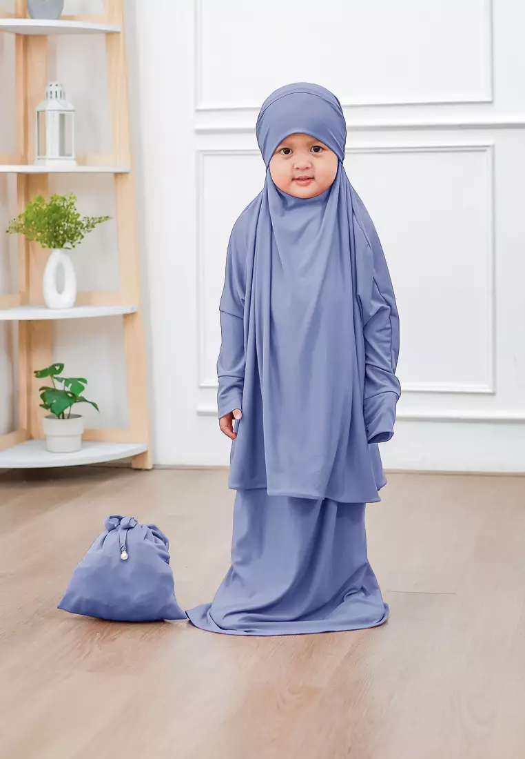 Zelena - Raudhia Prayer Set Anak | Set Mukena French Khimar - Blue