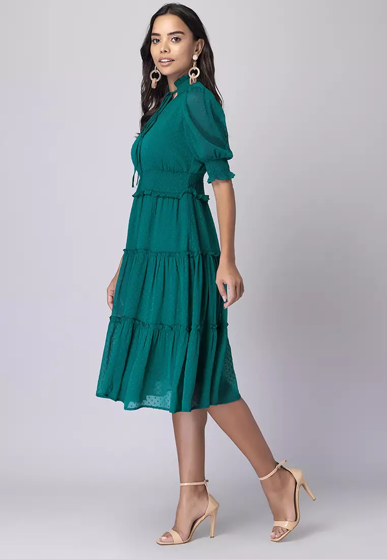 Teal Blue Tiered Midi Dress