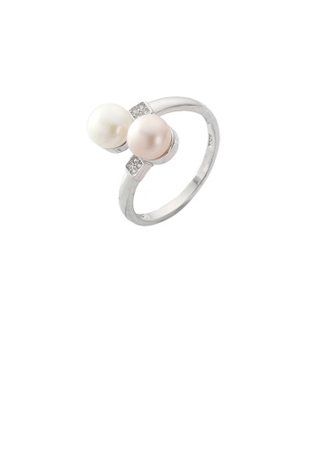 Glamorousky white 925 Sterling Silver Fashion Simple Geometric Round Freshwater Pearl Adjustable Ring 6BCDEAC3A245C1GS_1