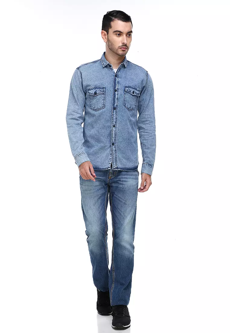 Dwan Casual Shirt Baju Kemeja Jeans Pria Lengan Panjang Material Denim ORIGINAL - Light Tash