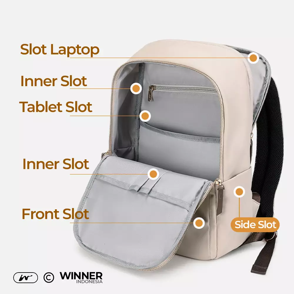 WINNER Tas Ransel Laptop 14 inch Oxford Anti-Air Backpack Korean Style (T14-047-9837) - Warna Khaki 14 inch