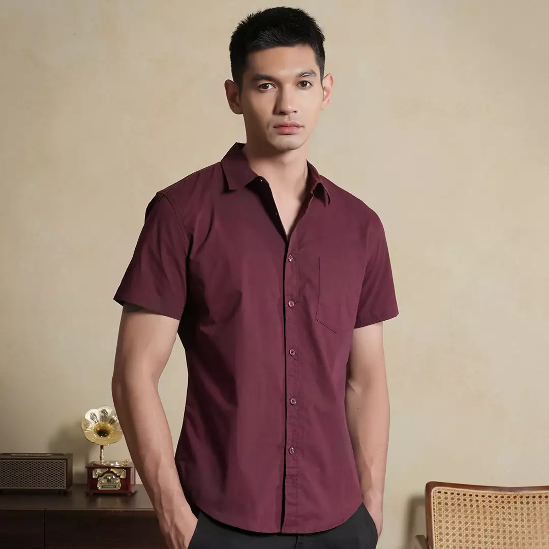 Oxcon Short Sleeve Business Shirt soft cotton Maroon