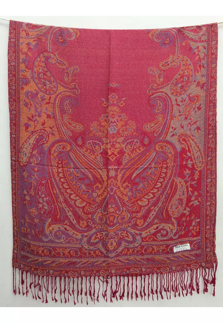 Aksesoris Wanita Reversible Viscose Full Paisley Pattern Pashmina Shawl Syal Wanita Rustberry Bloom