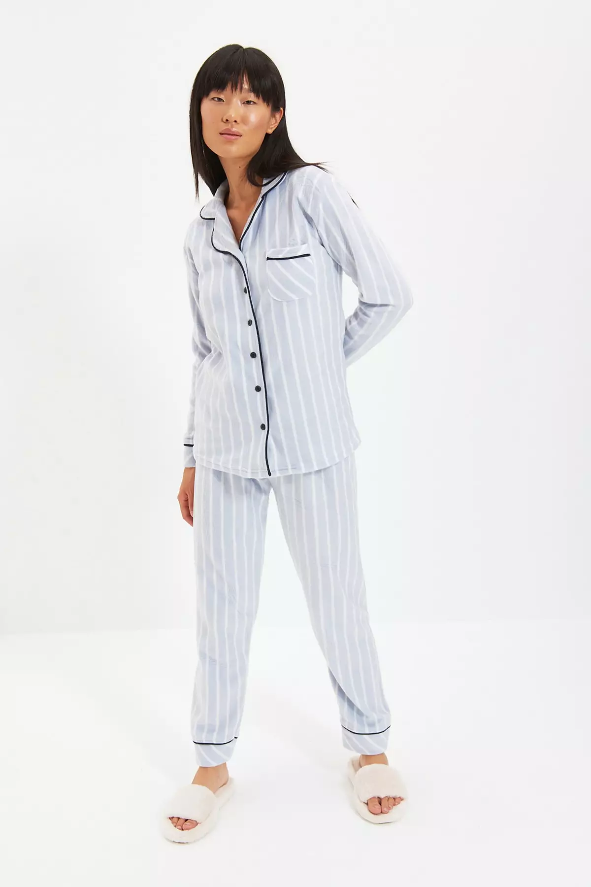 Trendyol Piping Stripe Fleece Pyjama Set 2024, Buy Trendyol Online