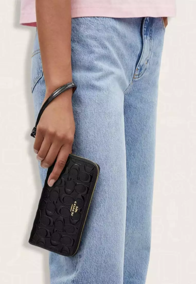 Coach Long Zip Around Wallet In Signature Leather Black