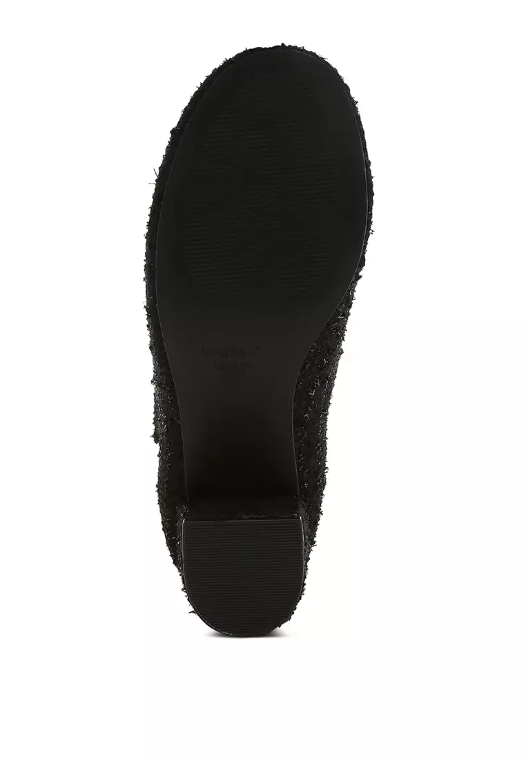 Tweed Mary Jane Sandals in Black