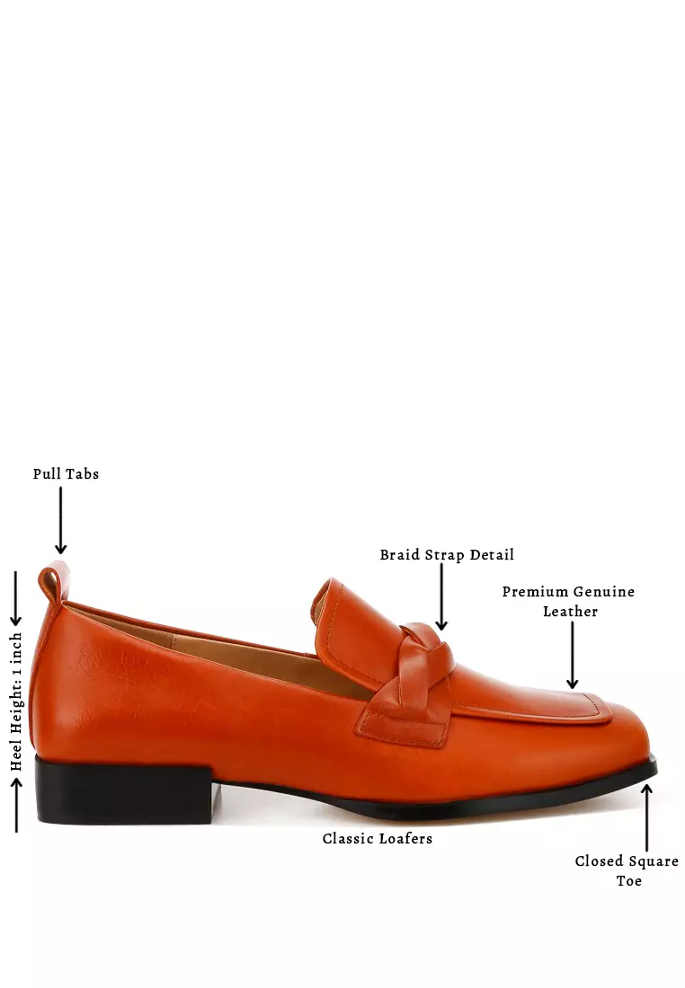 Cognac Soft Faux Leather Braided Loafers