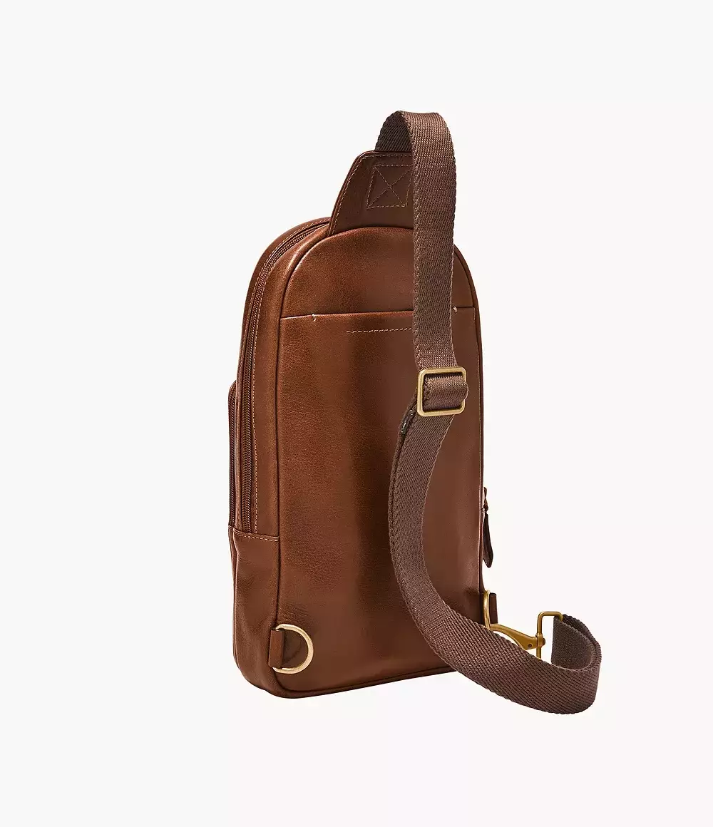 Fossil Finn Leather Sling Pack Bag Whisky Tas Selempang Pria MBG9646-212