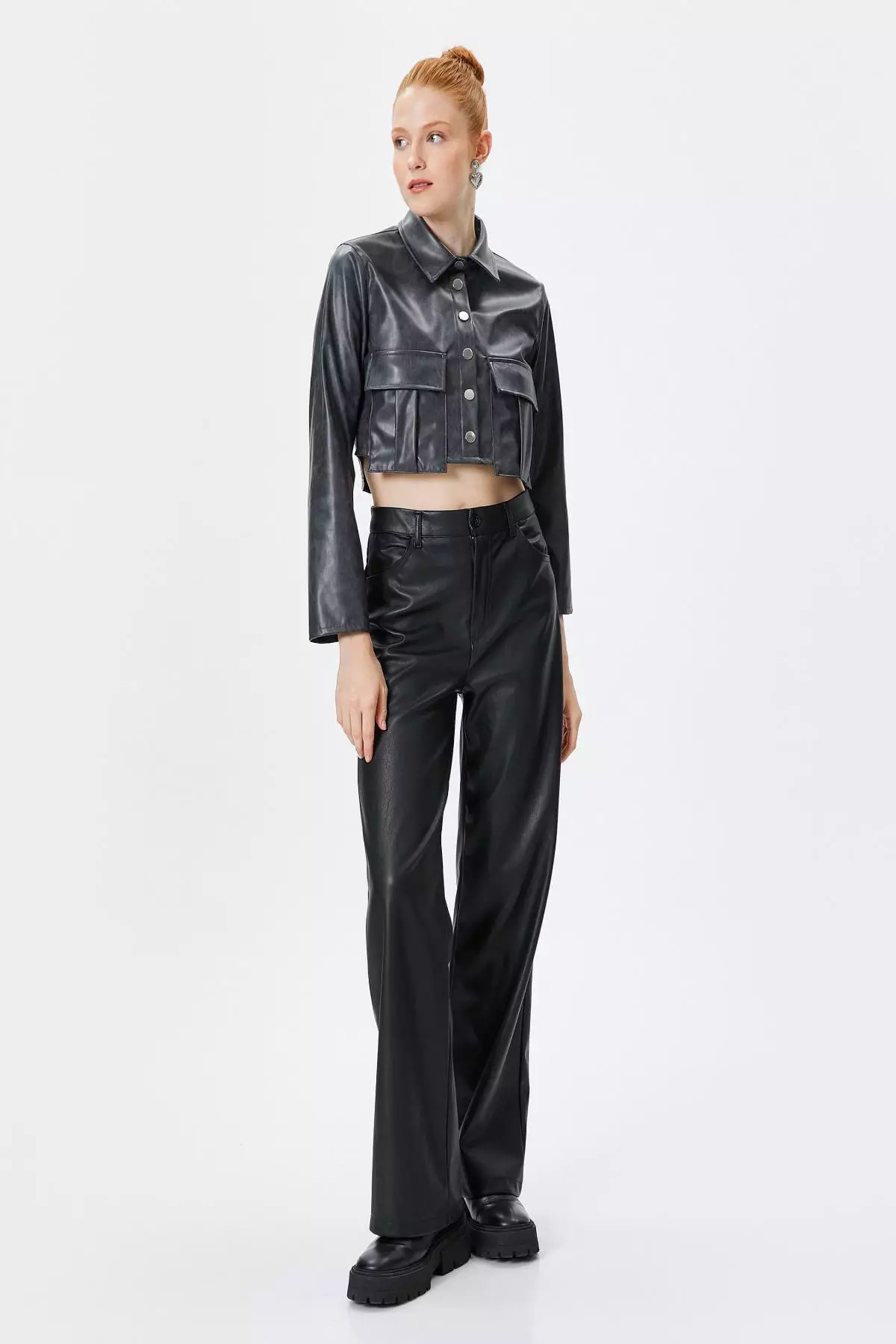 KOTON Crop Faux Leather Shirt 2025 | Buy KOTON Online