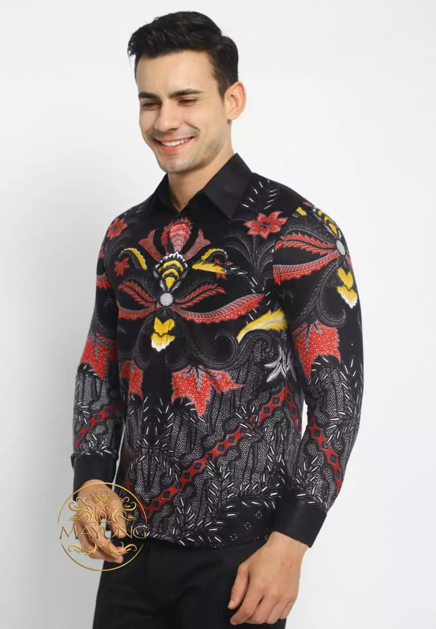 Nala Black Kemeja Batik Pria Premium Slimfit Modern Lengan Panjang