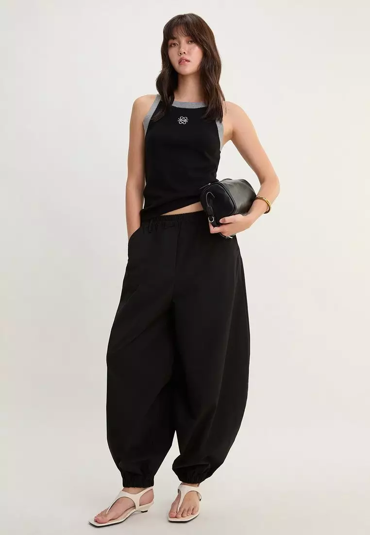 Contrast Trim Knit Tank Top - Black