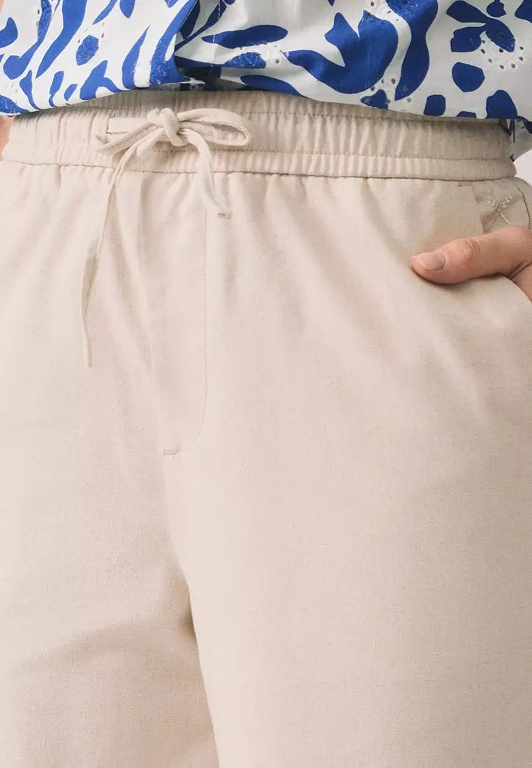 Linen Trousers With Drawstring Detail