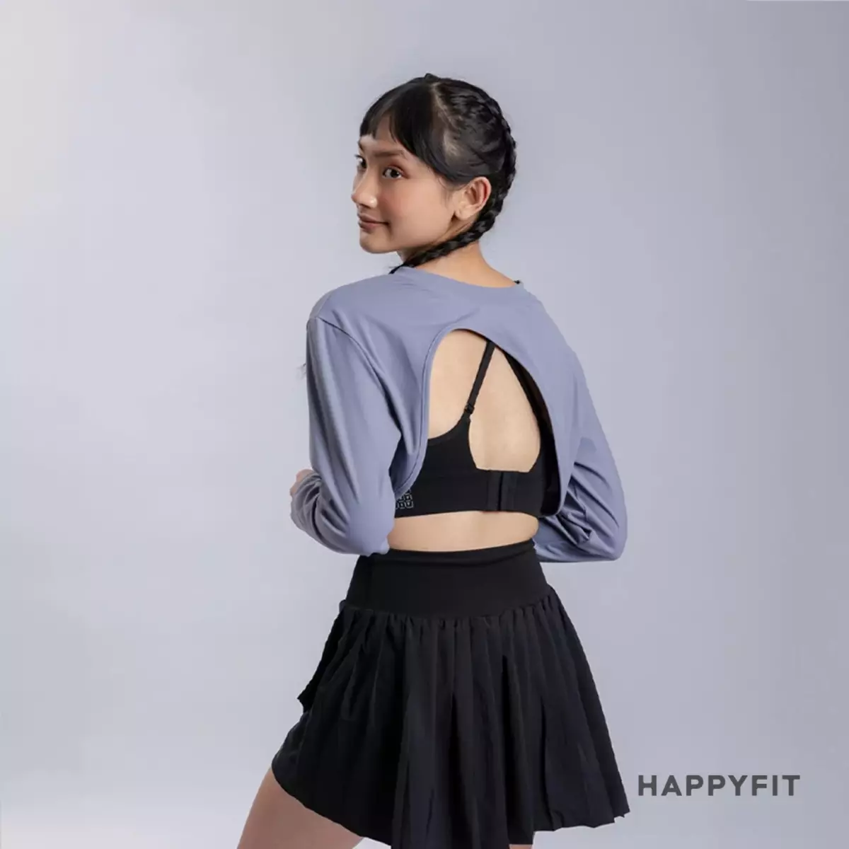 Happyfit Long Sleeve Cut Out Top Periwinkle