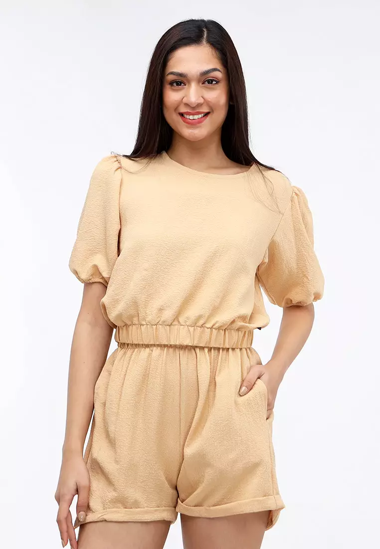 Buy No Apologies Woven Plain Bubble Georgette Terno 3 4 Blouse