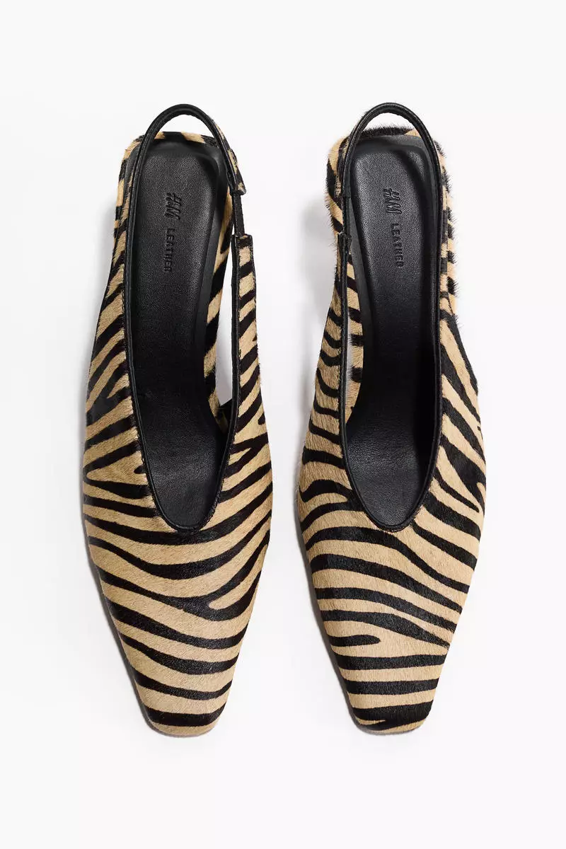 Heeled leather slingbacks