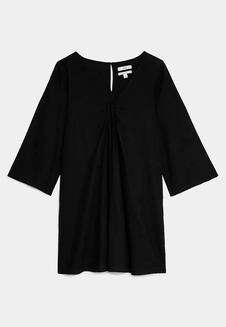 Linen Rich V-Neck Mini Beach Dress