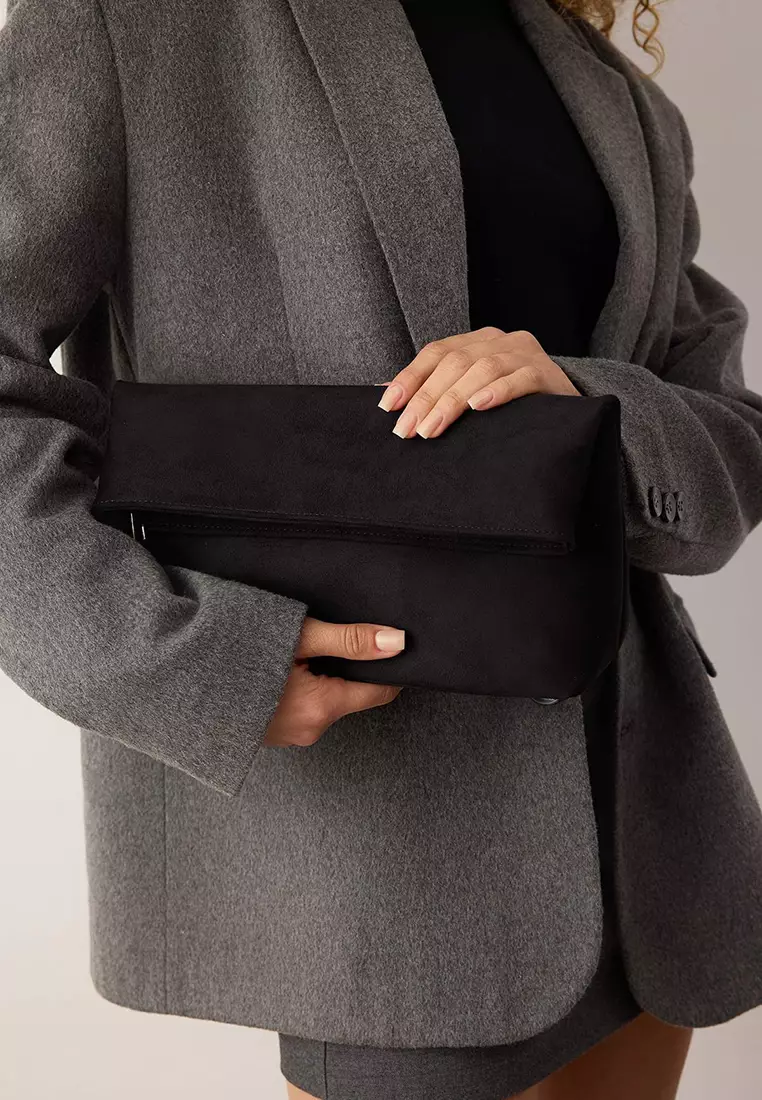 Black Suede Women's Clutch Bag